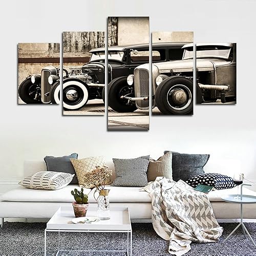 Miniatura 6 de Póster modular HD impreso en lienzo, marcos de pintura para sala de estar, arte de pared, 5 piezas de Hot Rod vintage, fotos de automóvil para