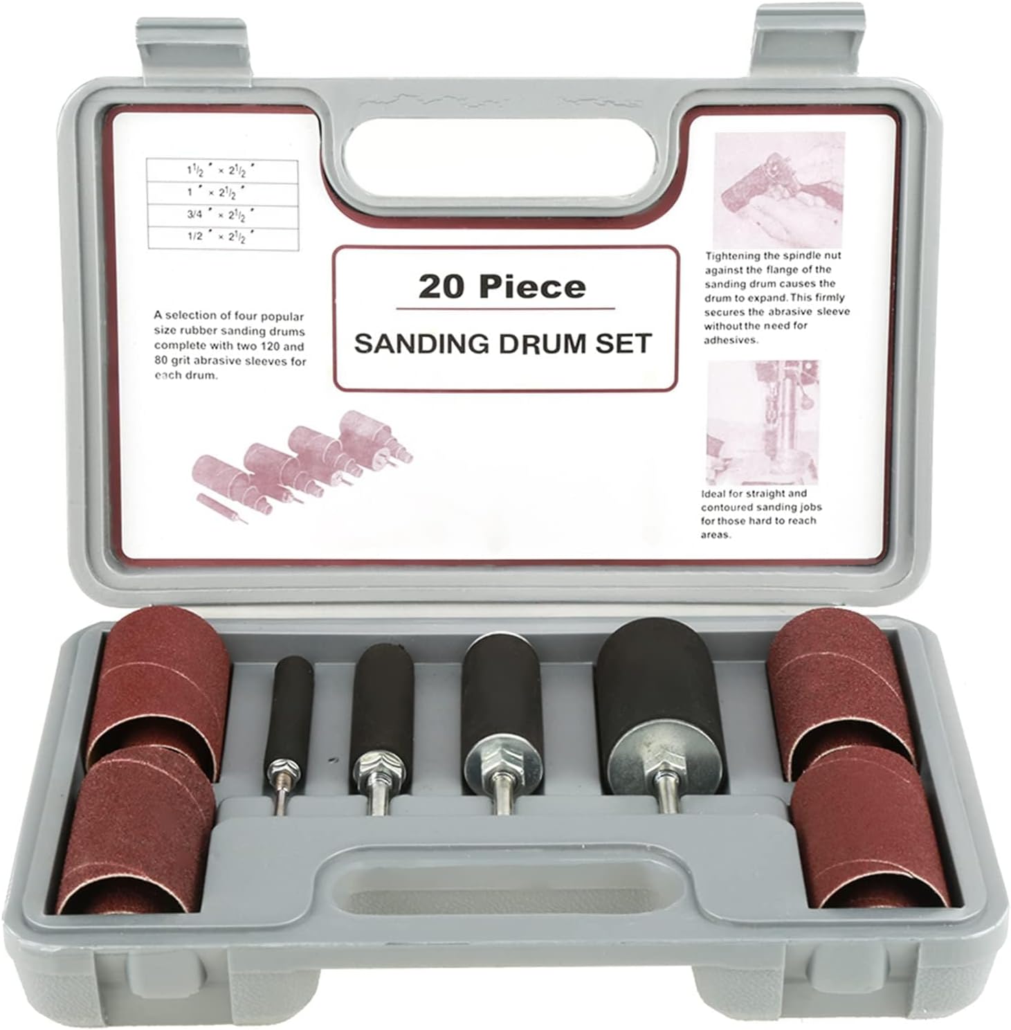 Drum Sander Kit, 20PCS Spindle Sanding Drum Sander Tool Kit Set with Case for Drill Press