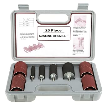 Spindle Sanding Drum Sander Tool Kit Set Rubber Drums + Sanding Sleeves with Case for Drill Press 20 Pieces