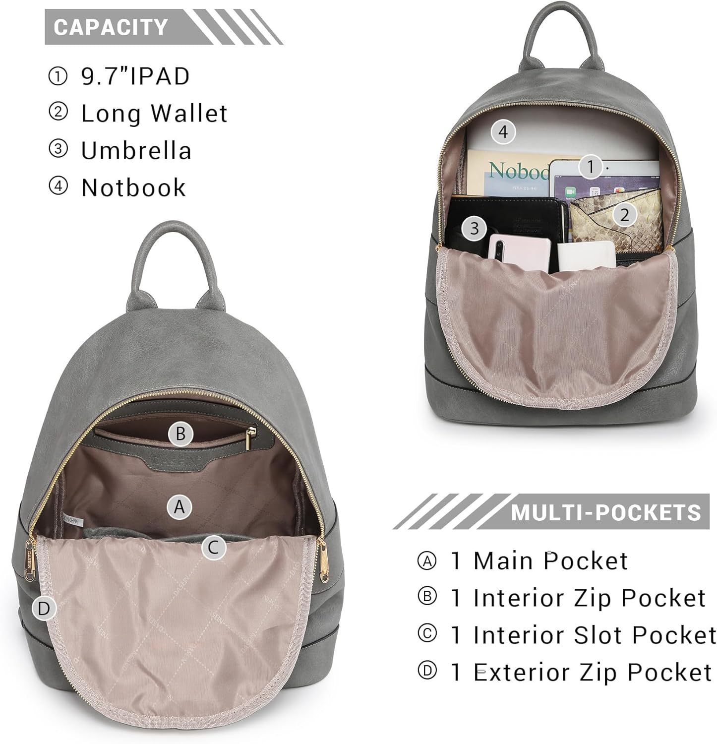 Women's Backpack Purse PU Leather Travel Work Backpack Fashion Shoulder Bag Designer Handbags 2pcs - Image 5