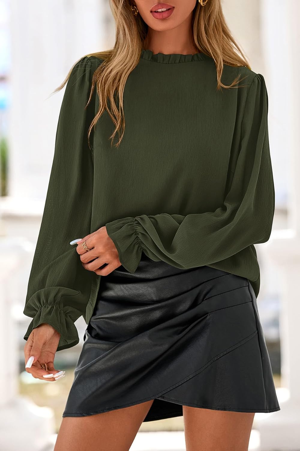 CFLONGE Women's Blouse Ruffle Long Sleeve Tops for Women Trendy 2025 Fall Fashion Shirts Business Work Tunic Going Out Tops - Image 3