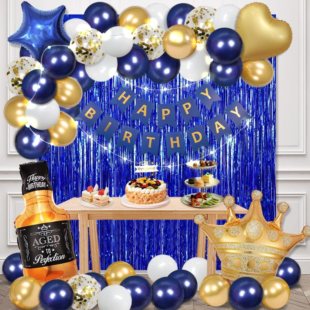 Amazon.com: MSMANCY 53pcs Navy Blue Birthday Decorations for Women Men ...