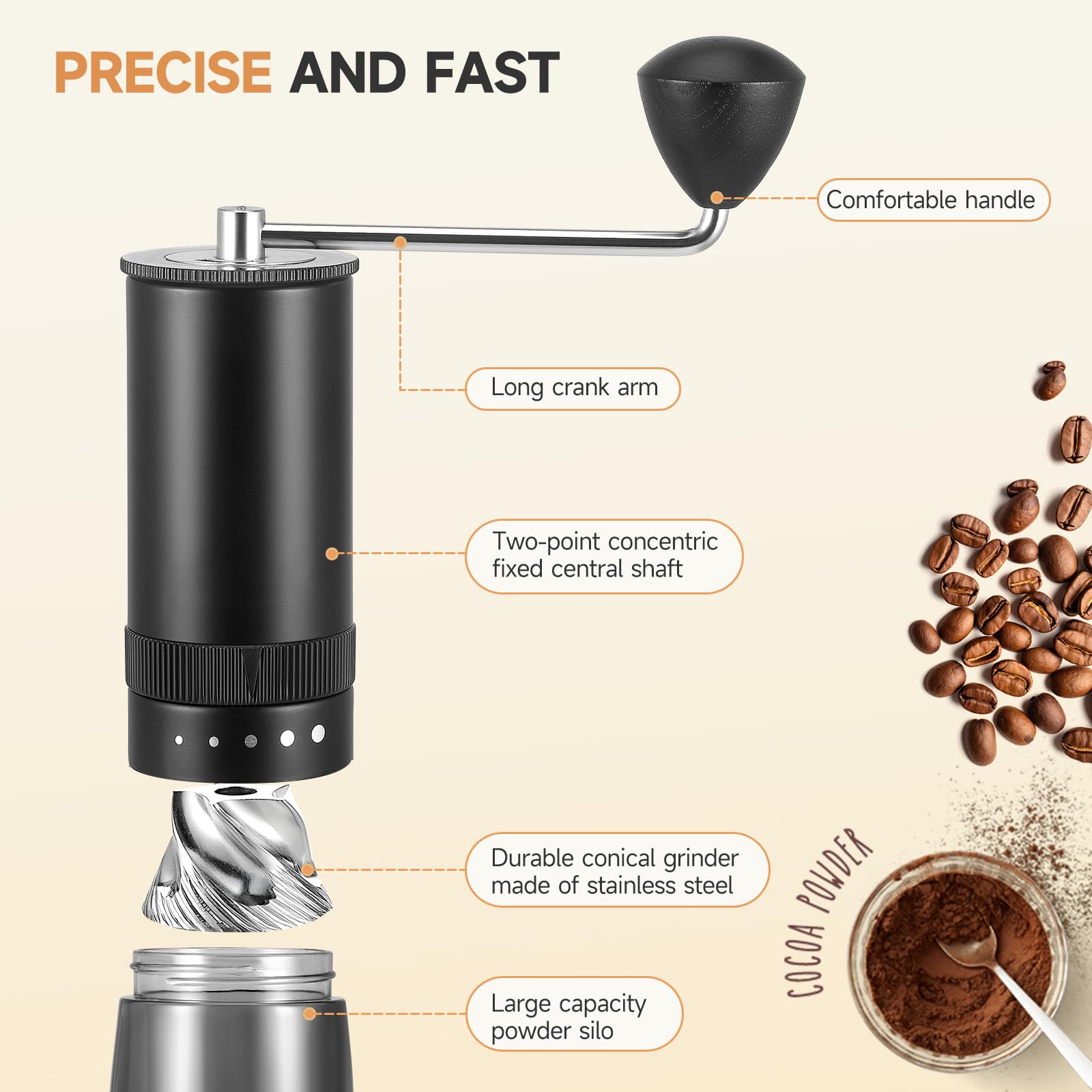 Moulin à Café Manuel Externe Réglable Avec Broyeur Conique Contemporain En Ceramique De Haute Precision Et Reglage A 40 Niveaux Pour Over Et Cafetieres A Moka 90694733