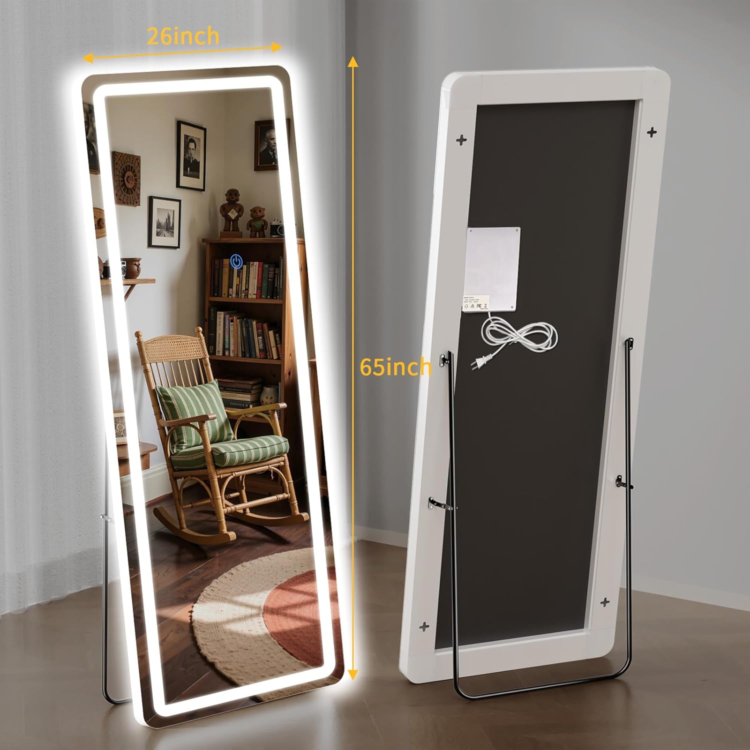 Standing Mirror Full Length with LED Lights, 65"x26" Lighted Mirror with Dimming & 3 Color Lighting, Tall Mirror Full Body for Bedroom, Dressing Room