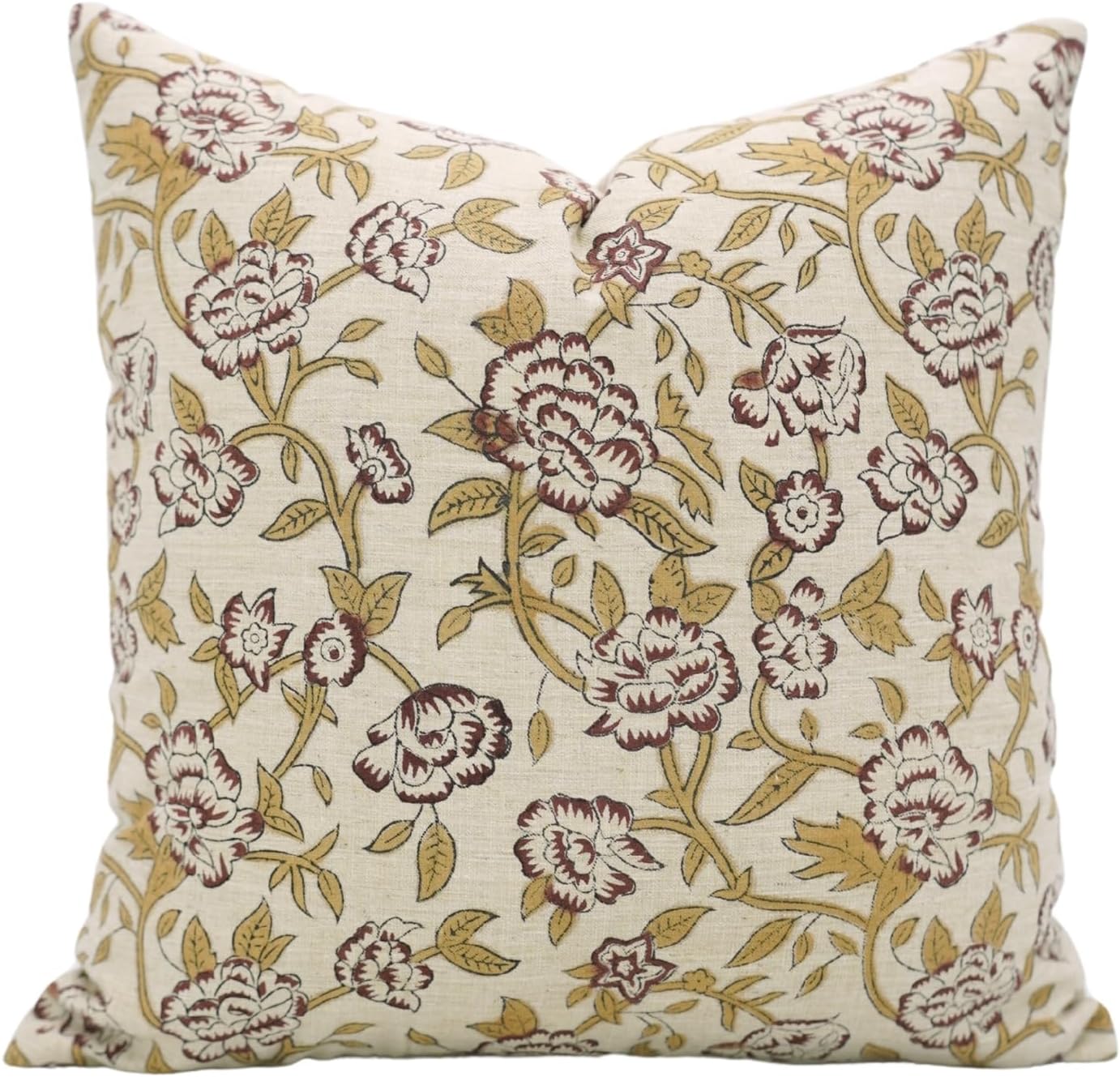 Linen Blend Rectangle 14x36 Inch Handmade Brown Block Floral Print Home Decor Cushion Cover Décor for Home, Living Room- Mrignyani