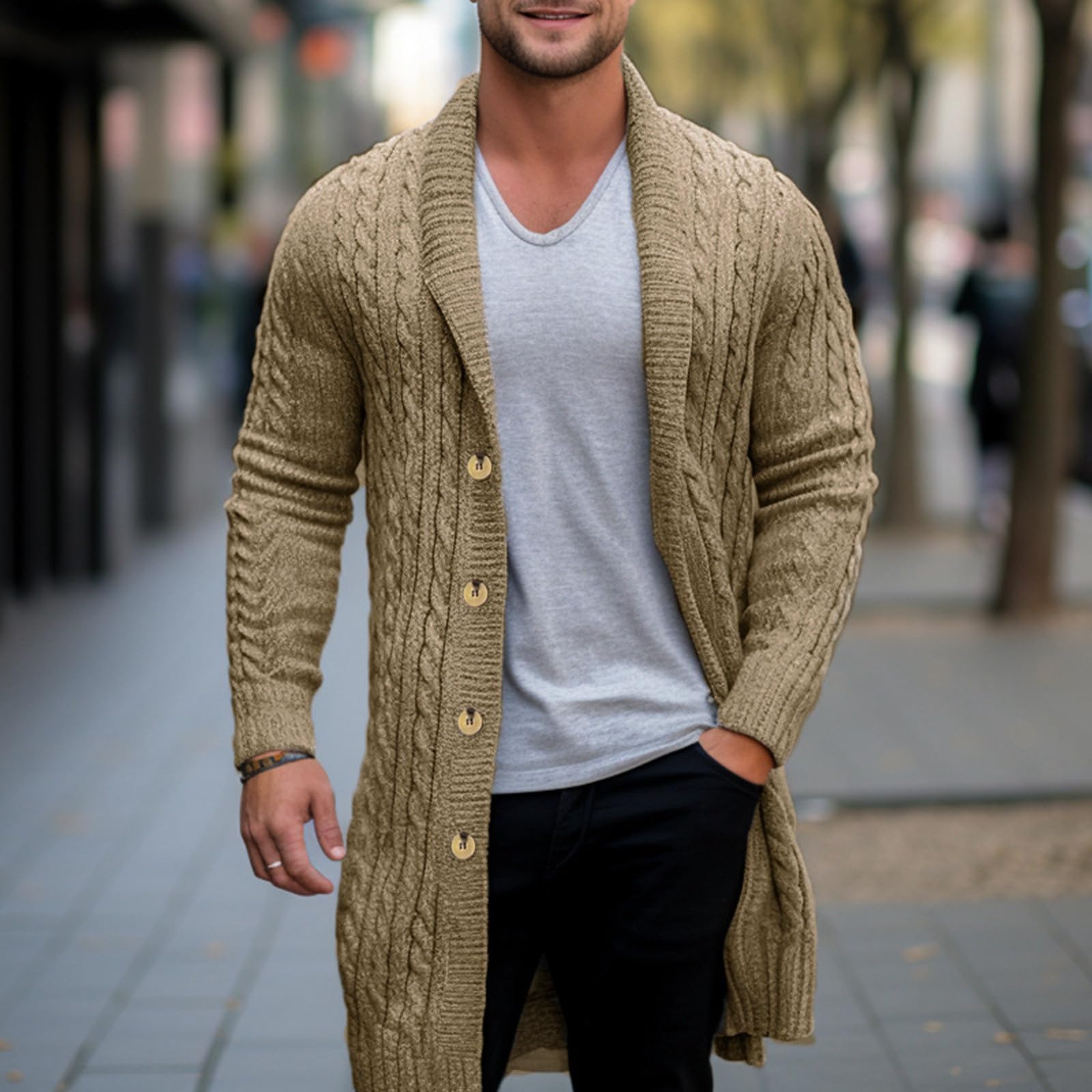 Cardigans Hombre Invierno, Chaqueta De Punto Elegante Hombre con Cuello Jersey Elástico Manga Larga De Punto con Botones Elegante Y Ajustado Suéter Ligero Y Cárdigan para Otoño E Invierno