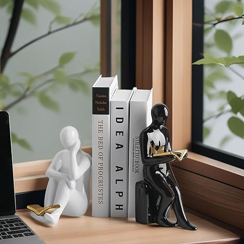 Miniatura 6 de Estatua de libro de lectura decorativa para el hogar, sujetalibros de resina, elegante estantería de resina, decoración de escritorio de oficina,