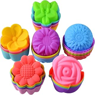 Reusable Silicone Baking Cups,Silicone Cupcake Liners for baking, Multi Flower Shapes Muffin Liners, Multicolor, Pack of 36