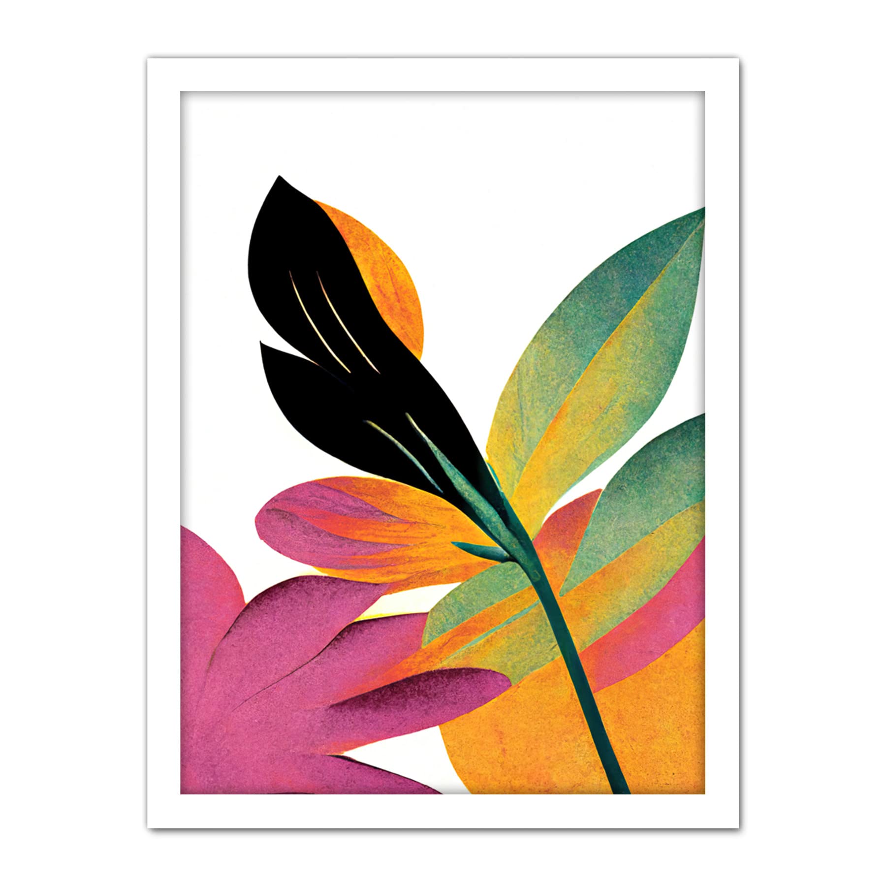 Doppelganger33 LTD Modern Abstract Tropical Vibrant Leaves Botanical Painting Artwork Framed Wall Art Print 18X24 Inch