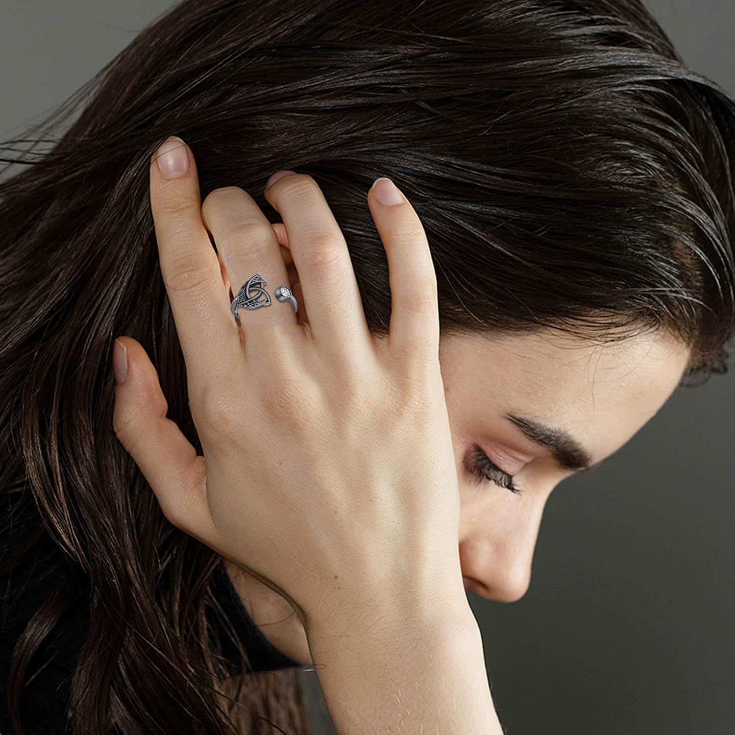 Celtic Knot 925 Sterling Silver Moon Ring - Adjustable Open Celtic Jewelry Gift for Women - Image 5