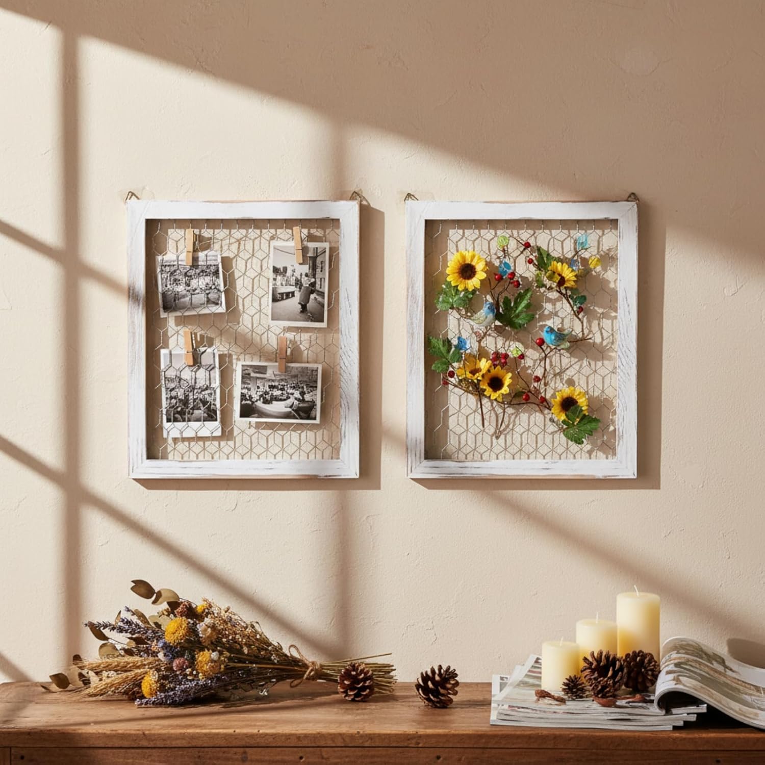 Kathfly 4 Pcs Unfinished Wood Chicken Wire Frame Creations Rustic Unfinished Window Frame with Chicken Mesh 11 x 9.5 Inch for Wall Organizer Jewelry DIY Country Photos of Handicraft(Bright Color)