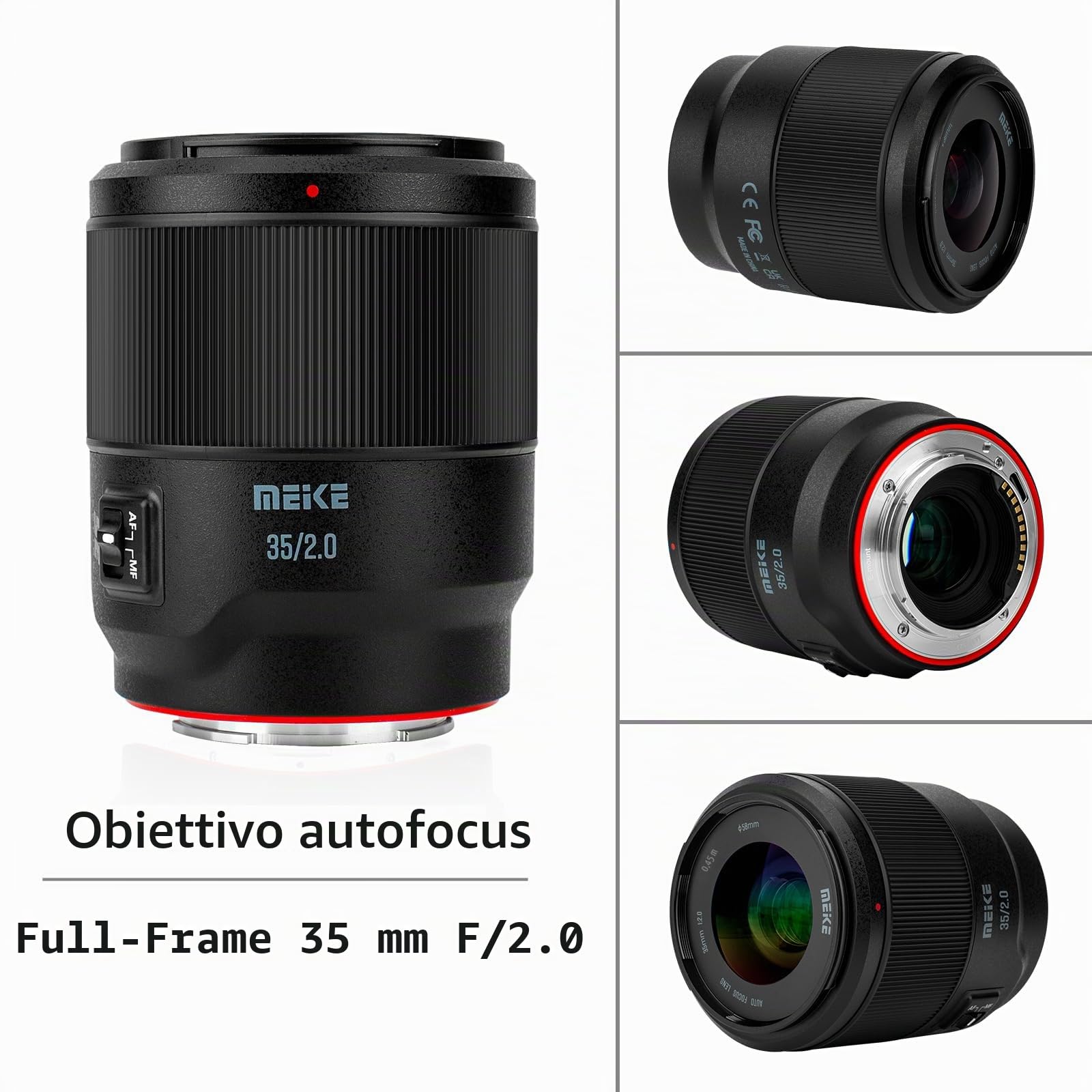 Meike 35mm F2.0 Auto Focus Full Frame STM Stepping Motor Obiettivo compatibile con le fotocamere Sony E Mount A7 A7R A7IV A7R IV A7III A7RII A7RIII A7SIII A9 A7C A7CII