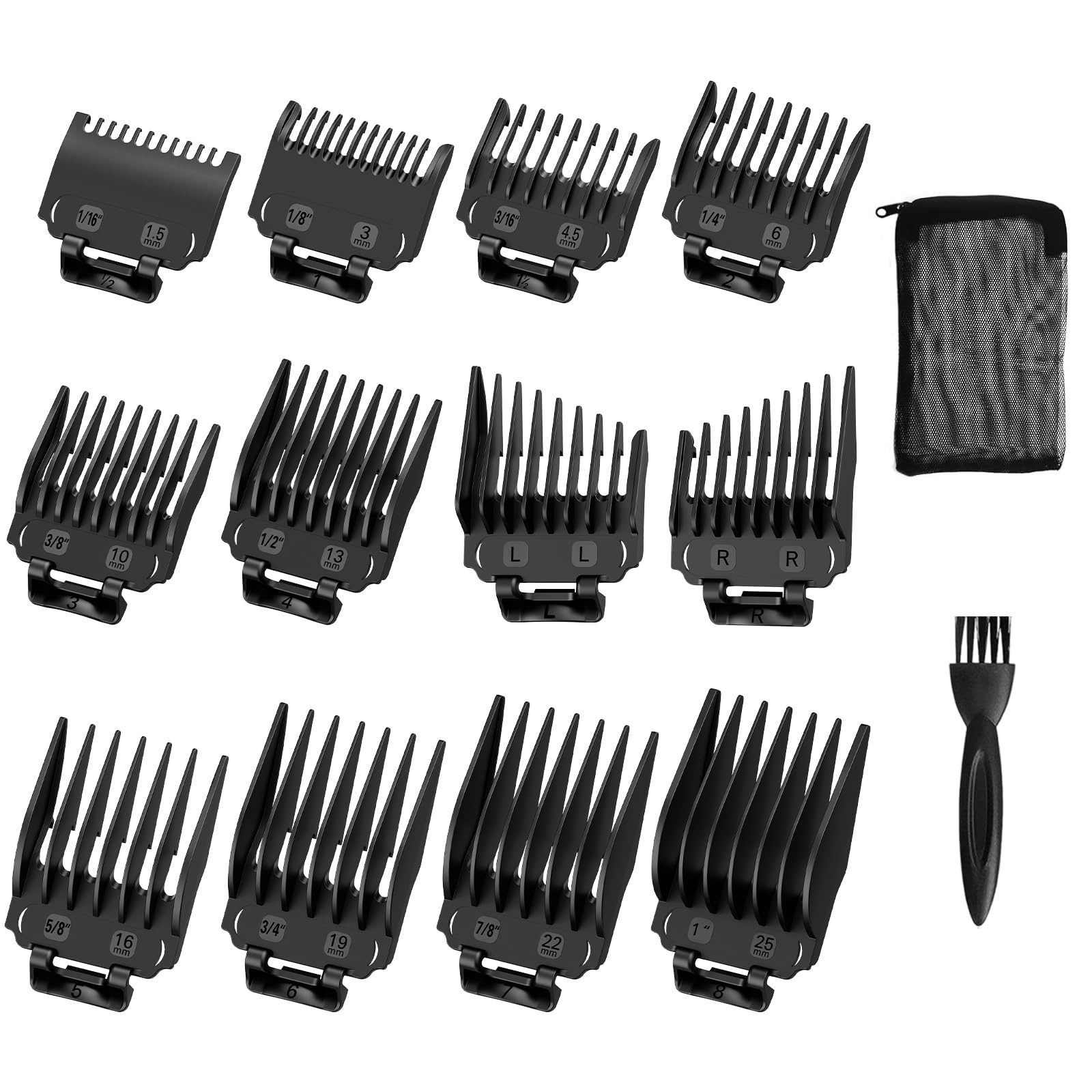 Photo 1 of 12 Pack Replacement for Wahl Clipper Guards Set, Guide Comb Attachment Compatible with Wahl Clipper Guard, 1/16" to 1" with Taper Guards, Black