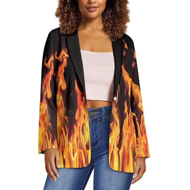 Casual Graphic Blazer Jacket for Women 2023 Fall Long Sleeve Work Offic Suit with Pockets