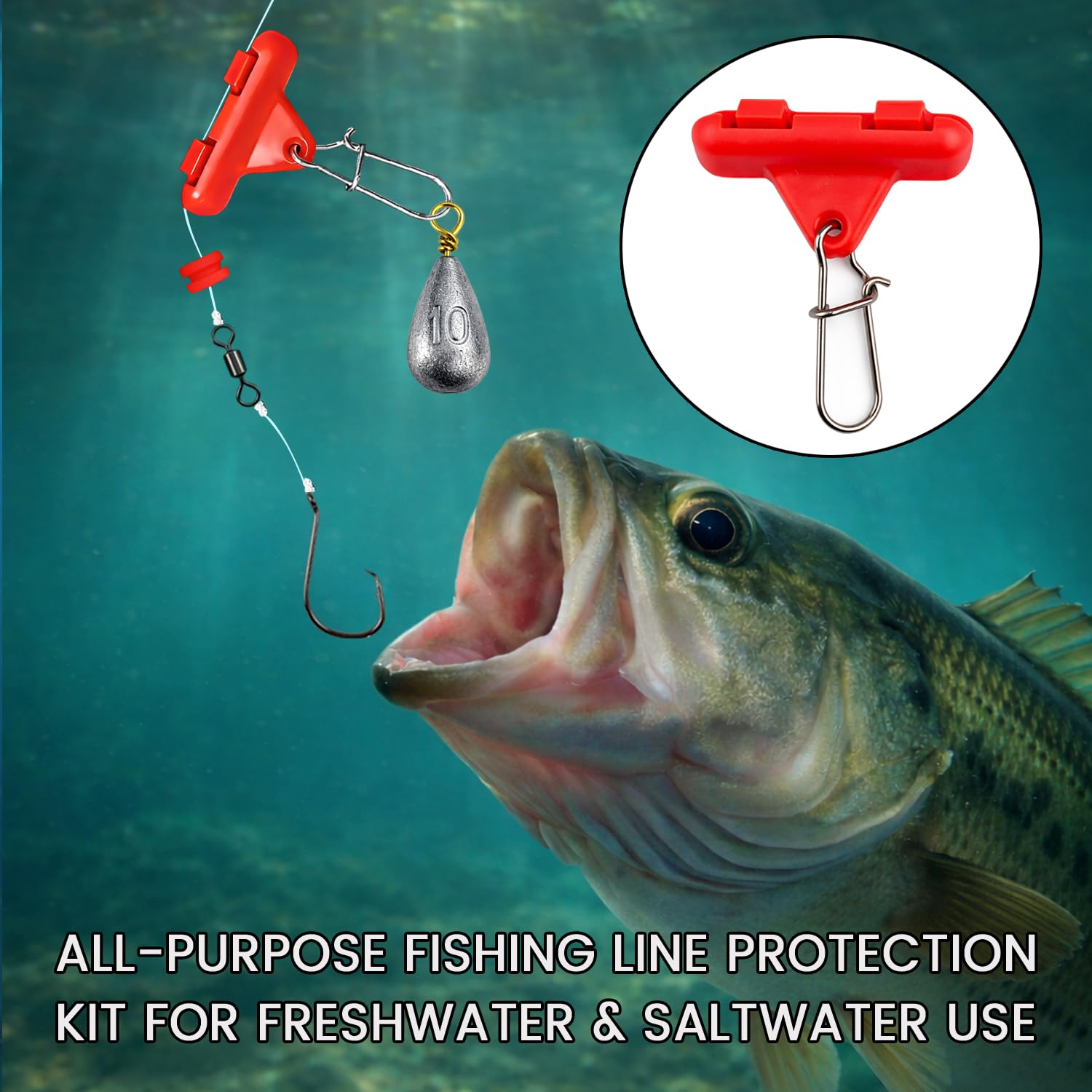 Toboganes de plomada para pesca con parachoques de peso, tobogán de pesca sin torsión, deslizador de plomada con clip para un fácil cambio de peso, protege la línea y el nudo para bagre