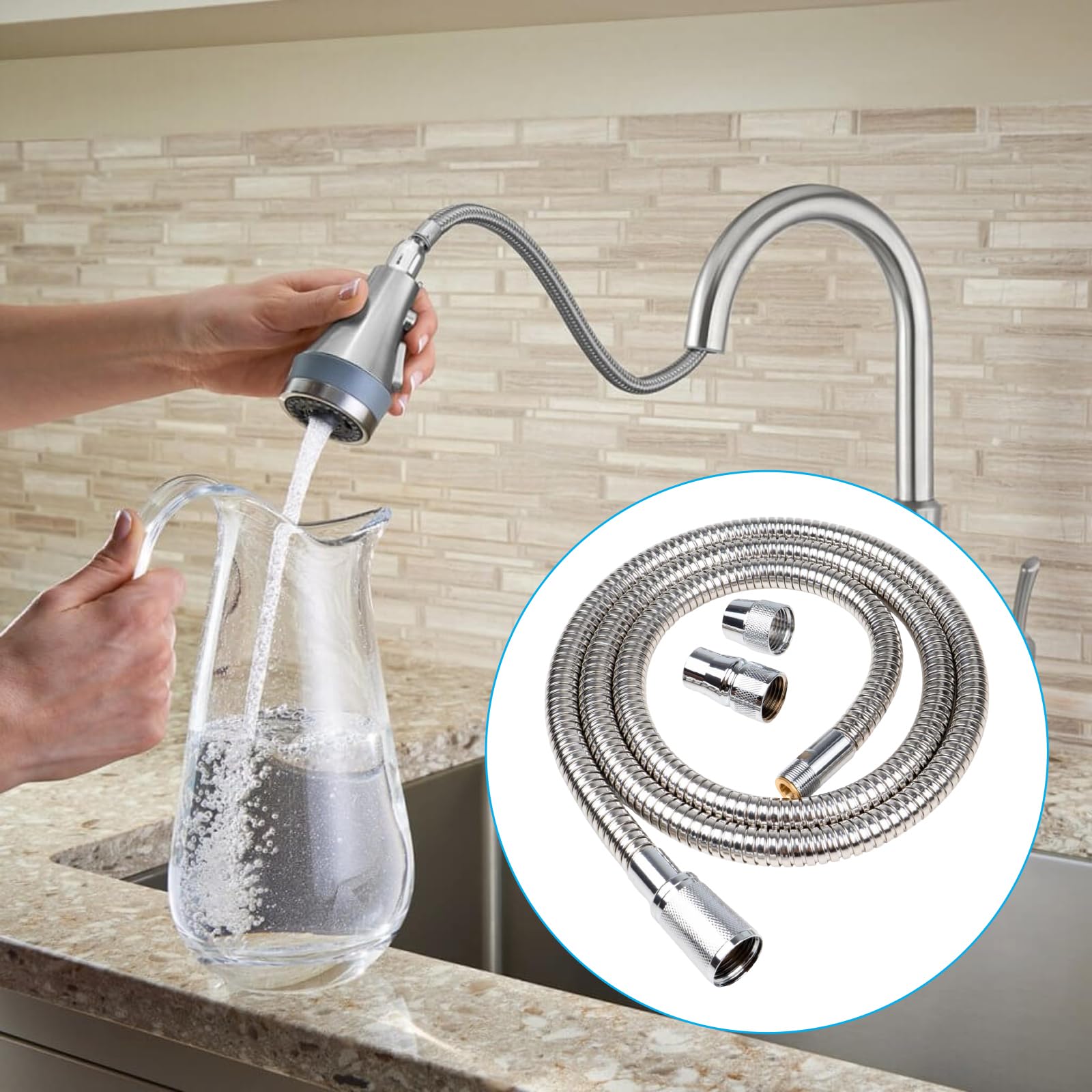 Kit de repuesto de manguera de grifo de cocina de 3 piezas compatible con grifos extraíbles Grohe 48293000, manguera rociadora flexible extraíble