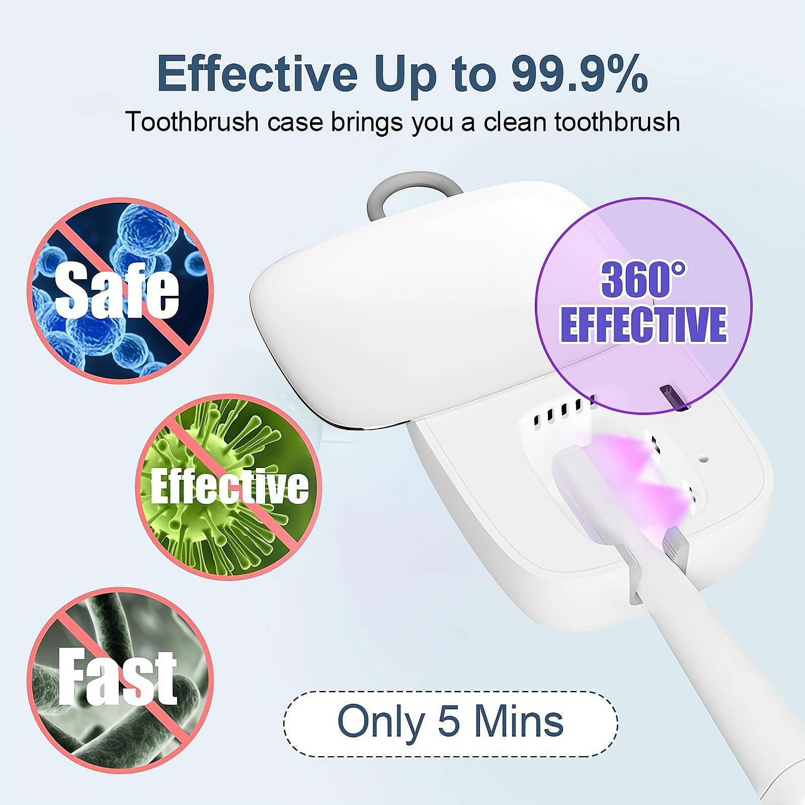 Désinfectant UV pour brosse à dents et support avec lumière UV, étui de stérilisateur de brosse à dents portable, rechargeable par USB, couvercle de stérilisateur de brosse à dents de voyage