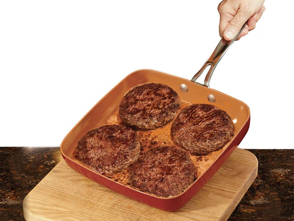 Red Copper Cookware 10- and 12-Inch Square Frying Pan Set of 2 by BulbHead