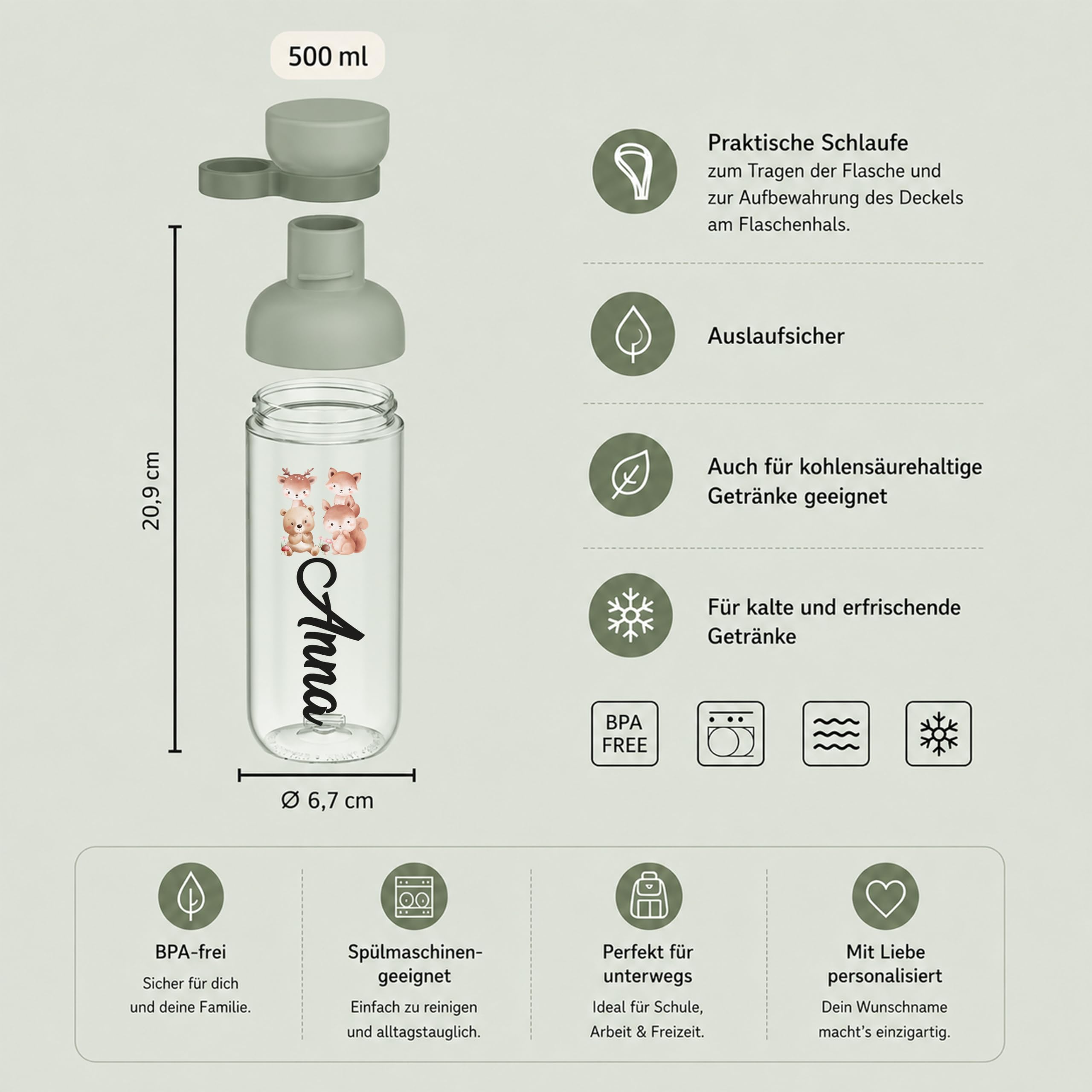 Mepal Personalisierte Brotdose Trinkflasche | Waldtiere Bär Fuchs Reh