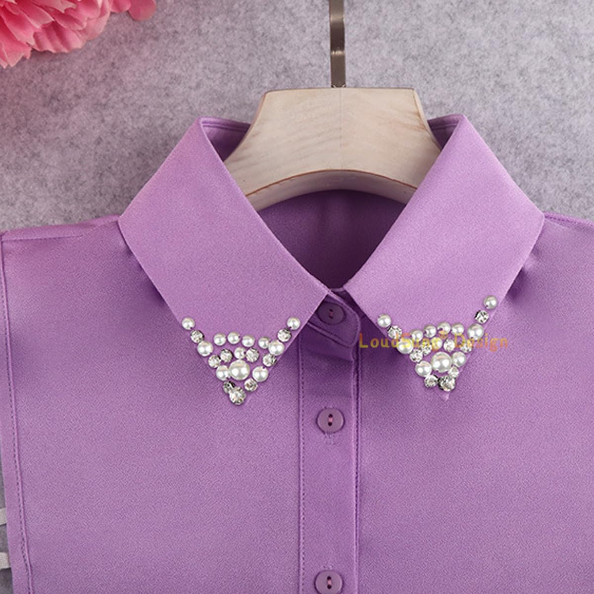 LoudSung FAKE HALLAR Abnehmbares halbe Hemdbluse falsche Kragen Sets elegante Diamantreine Farbe für Frauen Mädchen 2pcs