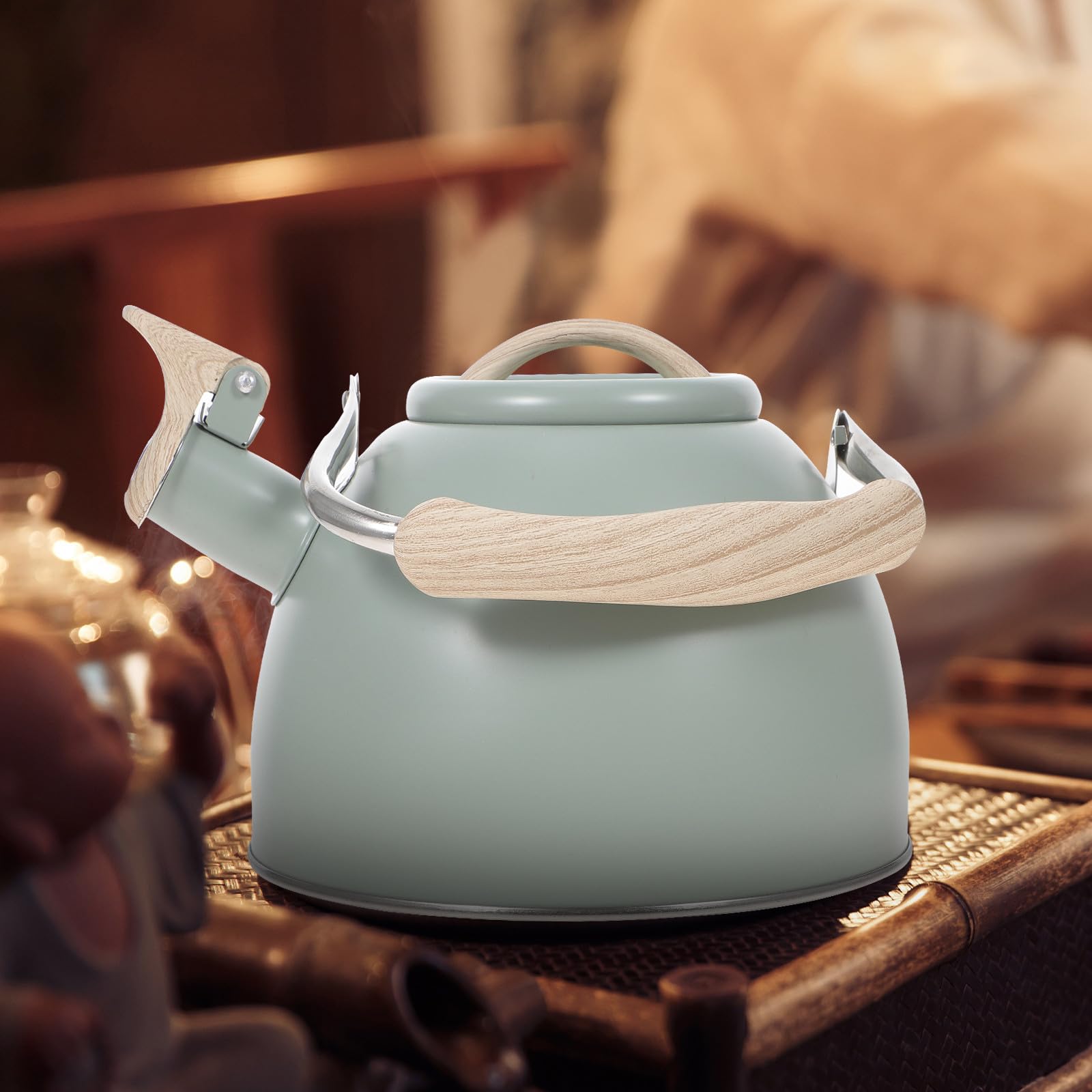 Tetera Silbante de Acero Inoxidable 3l, Verde Claro para Cocina