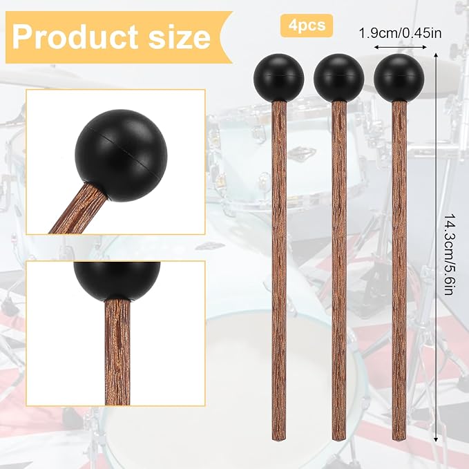 Set de 4 Baquetas de Percusión con Mango de Madera y Cabeza de Silicona miniatura 5