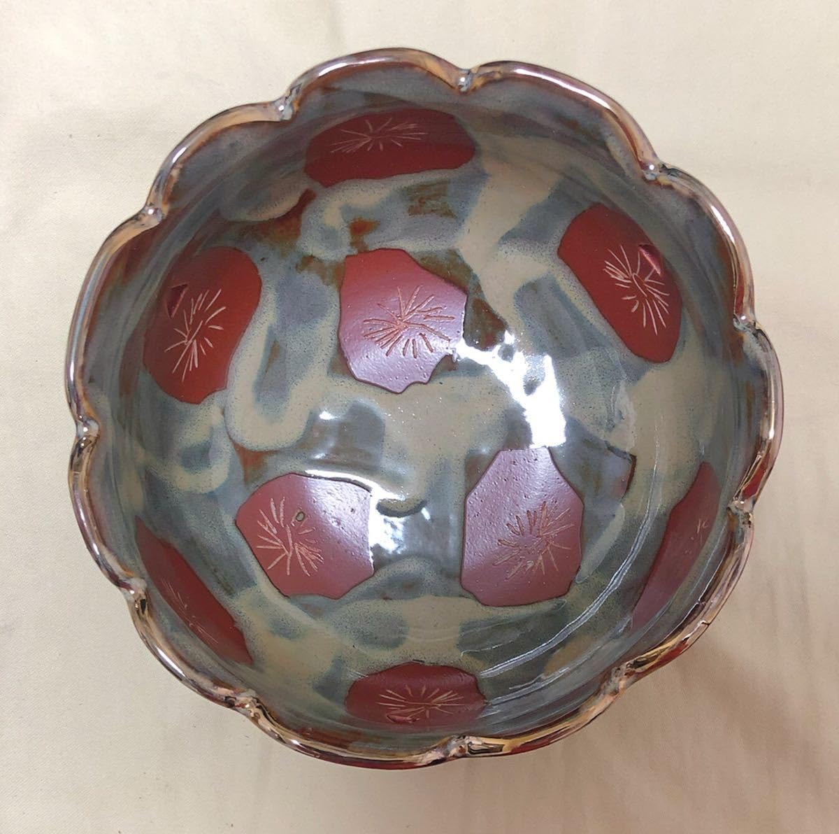 Amazon.co.jp: 美濃焼雅陶 晃峰作 口金天目菊 菓子鉢 深鉢 ボウル 三角