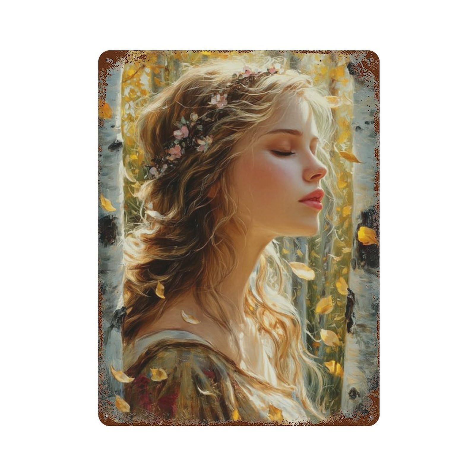 Autumn Enchanted Forest Fantasy 15.7"x11.8" Distressed Metal Wall Sign, Retro Wall Decor for Garage, Bar And Workshop Decor