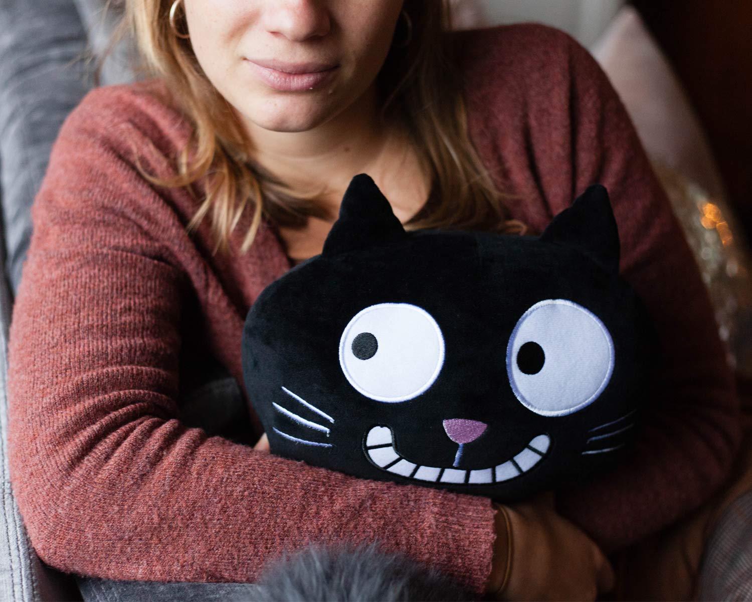 Mojżesz Ed, The Cat Poduszka na kark | 2 w 1 szyjka i poduszka podróżna | Poduszka podróżna w kształcie kota 28 cm czarna, czarny, 28 cm, Poduszka podróżna