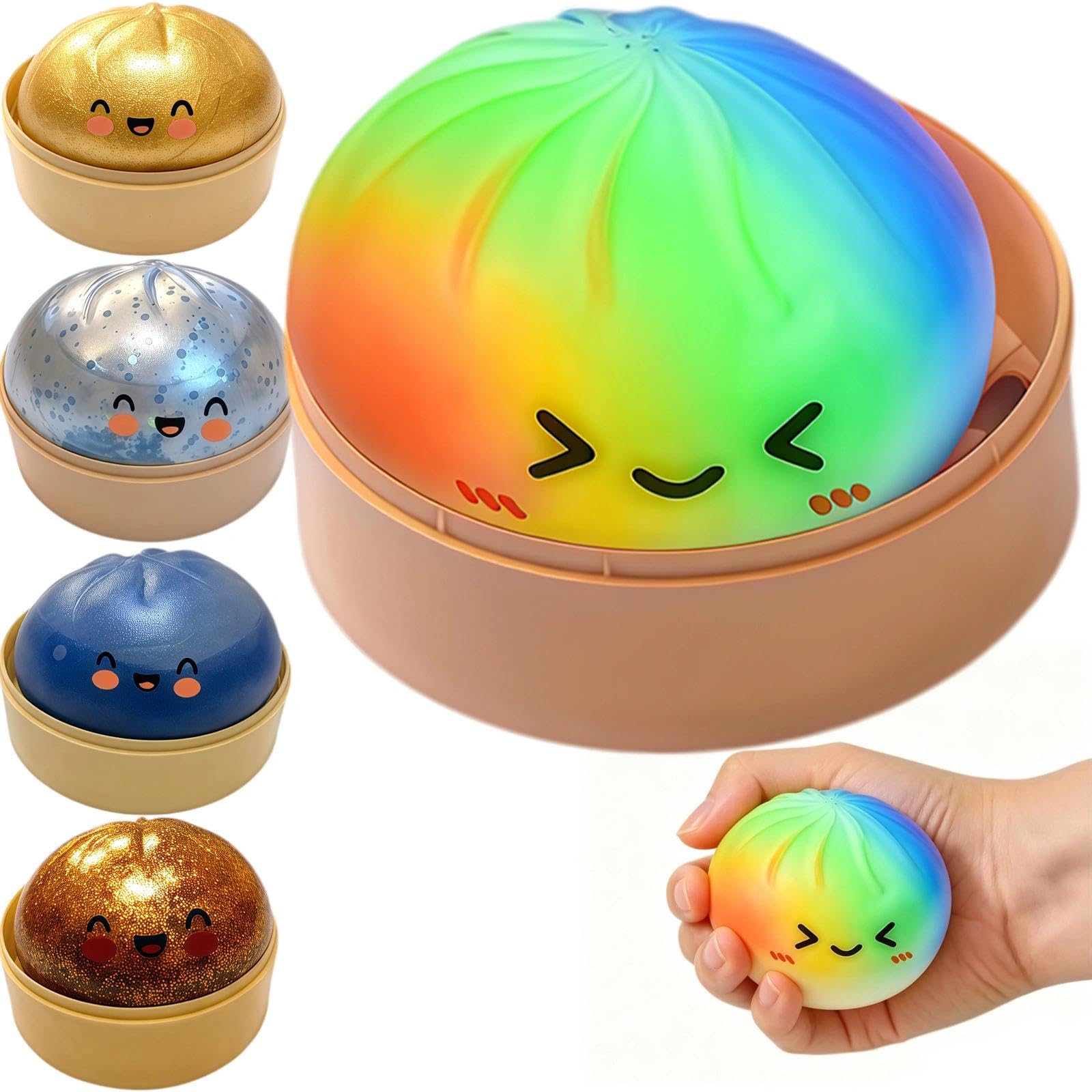Dumpling Squishy, Glitter Colorful Simulated Dumpling Squeeze Set, Slow Rebound Stress Relief Squishies Pack, Portable Decompression Ornament for Daily Leisure Giving — image 1
