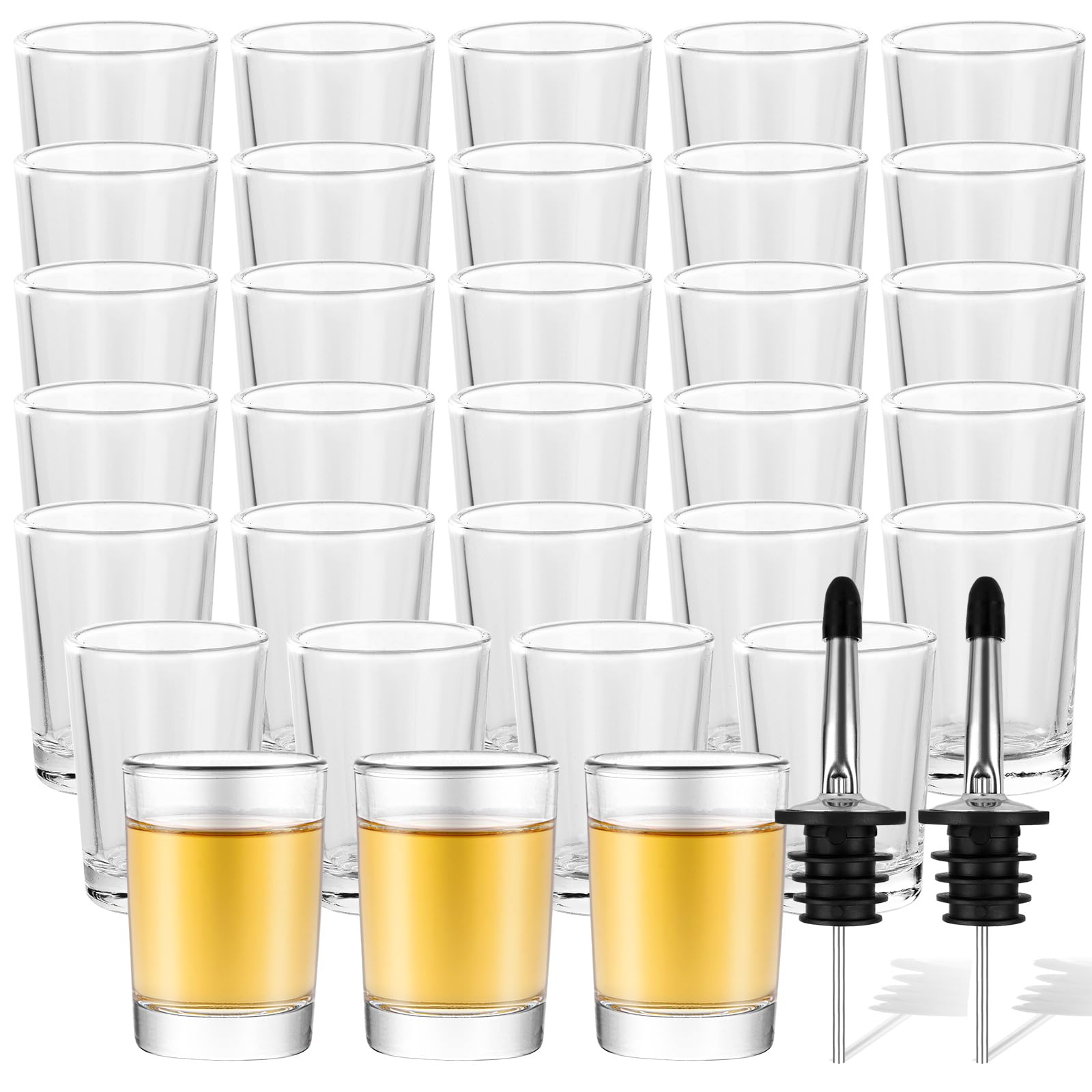 GBACHOOSE Set of 36 Shot Glasses, 25ml Clear Shot Glass with Heave Base, Shot Cups Glass Shot Glass with Wine Pourer for Cocktail Vodka Whisky