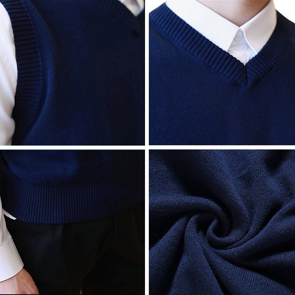 TopTie Chaleco de suéter Liso de Color sólido de Negocios para Hombre, Jersey Informal de Ajuste de algodón