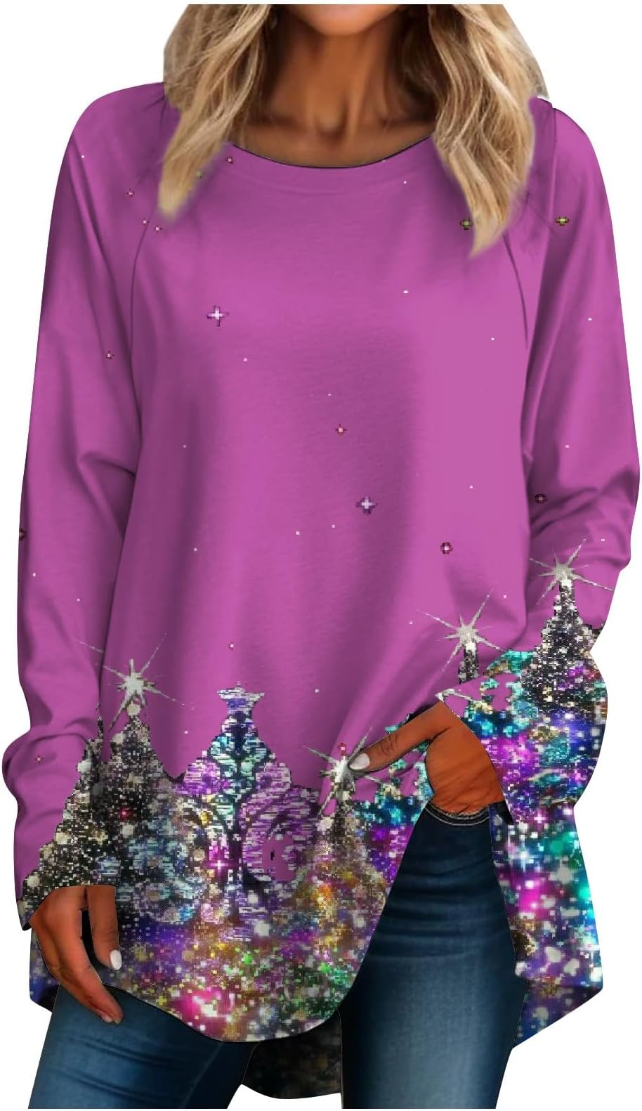 CUCUHAM Merry Christmas Shirts for Women Merry and Bright Tshirts Tunic Tops Snowflake Graphic Long Sleeve Blouses