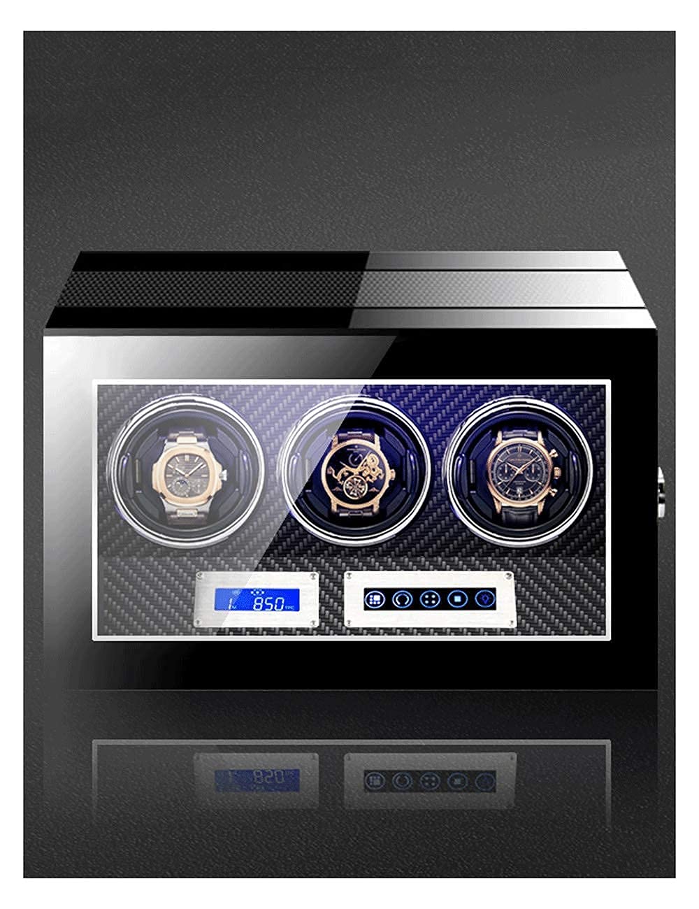 Mira enrollador para 3 relojes, bloqueo de huellas dactilares, pantalla táctil, control remoto, antimagnético, reloj vibrador ultrasilencioso, luz LED (Ebony Grain 3 relojes) (3 relojes negros)