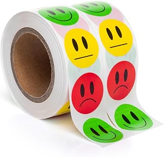 Smiley Face Stickers 1000 pcs | Green/Yellow/Red Smile Stickers for Teachers Parents Rewards, 3 Designs, 2 Rolls of 500 Labels Each