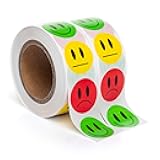 Smile Face Stickers 1000 pcs | Green/Yellow/Red Smile Stickers for Teachers Parents Rewards, 3 Designs, 2 Rolls of 500 Labels Each