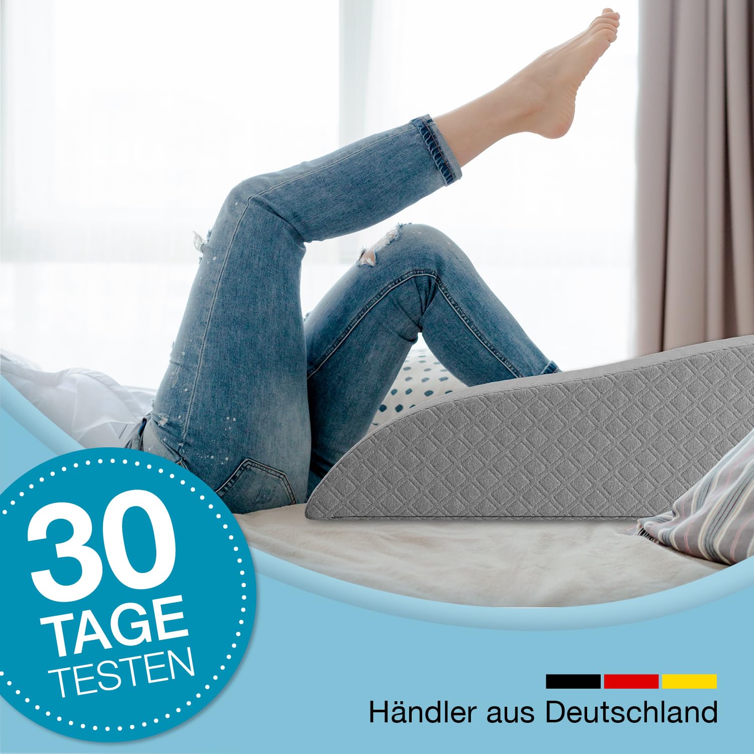 ELONEO Venenkissen Beinhochlagerungskissen aus Memory Foam, Beinkissen zur Entlastung, Lagerungskissen mit abnehmbaren Bezug, 62x40x24 cm, grau