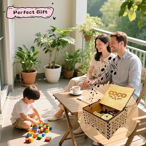 Miniatura 4 de Teykst Remember Me Caja de música de madera para el Día del Padre, aniversario de cumpleaños, 18 notas de cuerda de madera, grabadas, cajas