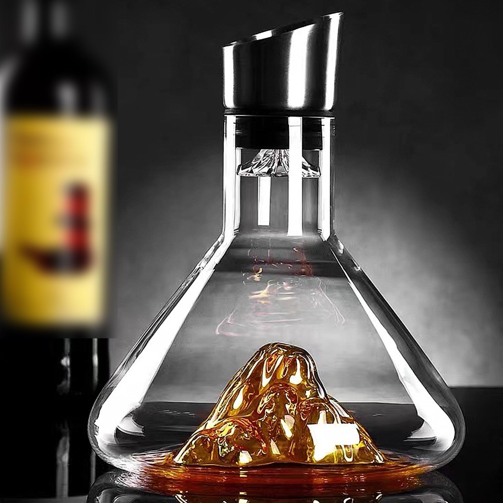 Kit de décanteur de vin avec filtre aérateur, décanteur de vin rouge 1,5 l, sans plomb, accessoires de vin soufflé à la main, aérateur de vin transparent Iceberg Design (doré)