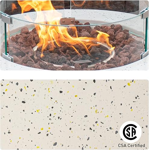 Miniatura 24 de COSIEST Juego de mesa de fuego de propano para exteriores de 2 piezas con mesa de tanque, mesa rectangular de terrazo de 42 pulgadas