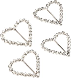 [Tofficu] スカーフサークルクリップバックル パールラインストーン装飾シャツクリップ レディースショール留め具 結婚式 パーティー用 4個セ