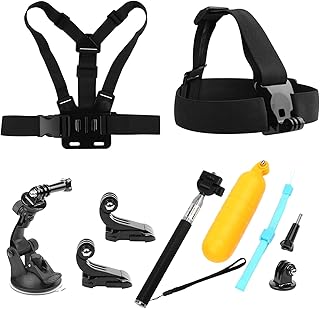 SHOOT 9in1 Must Have Accessories Bundle Kit for GoPro Hero 8 Hero 7 Black Silver White/Hero 6/Hero 5 4 3+ 3 2 1/HERO(2018)/Fusion AKASO EK7000 APEMAN Campark FITFORT 4K WIFI Action Camera Head Belt Strap, Chest Belt Strap, Car Suction Cup Mount Holder, Floating bar,Monopod