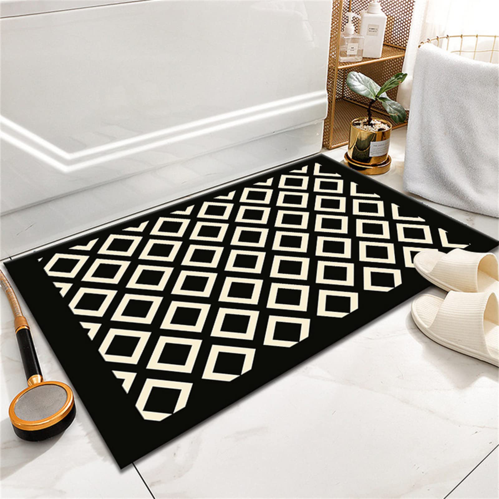 Grand tapis de bain en diatomite 100x160 cm à motif losange gris