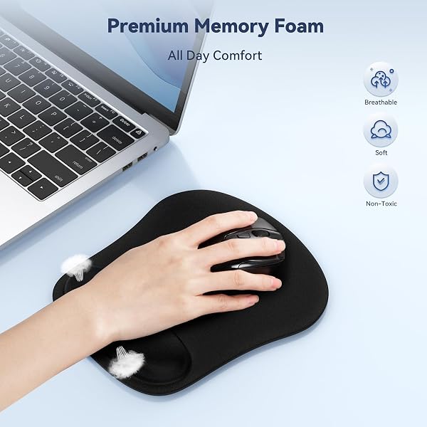 TECKNET Mouse Mat 3 Pack with Memory Foam Rest -Non-slip Rubber base- Special-Textured Water-Resistant Surface - 2