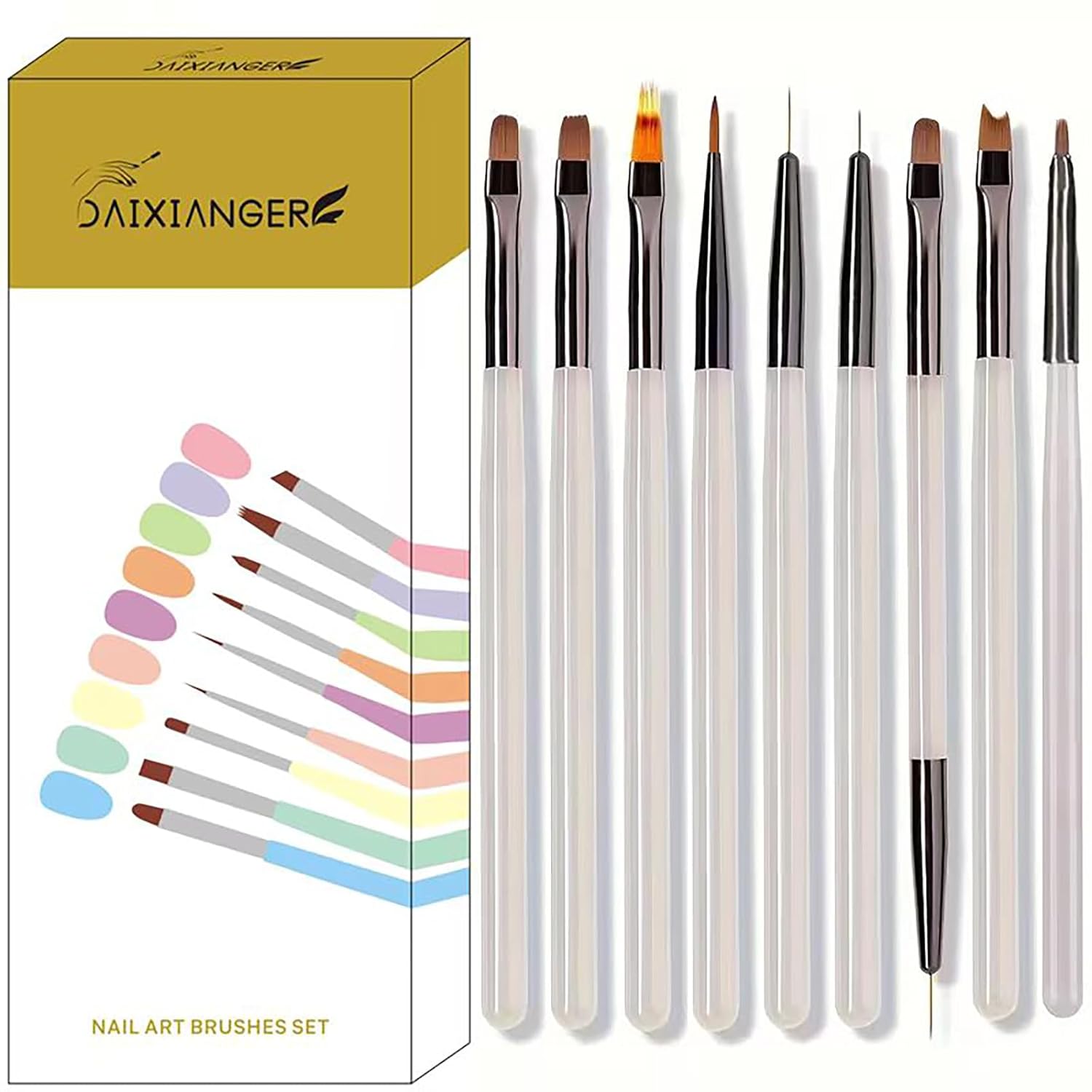 9Pcs Multi-Functional Nail Art Brush Set, Professional Brushes for Gel Polish, French Tip, Ombre, Liner & Clean Up, Manicure Tools for DIY & Salon Nail Design Tools-Pink