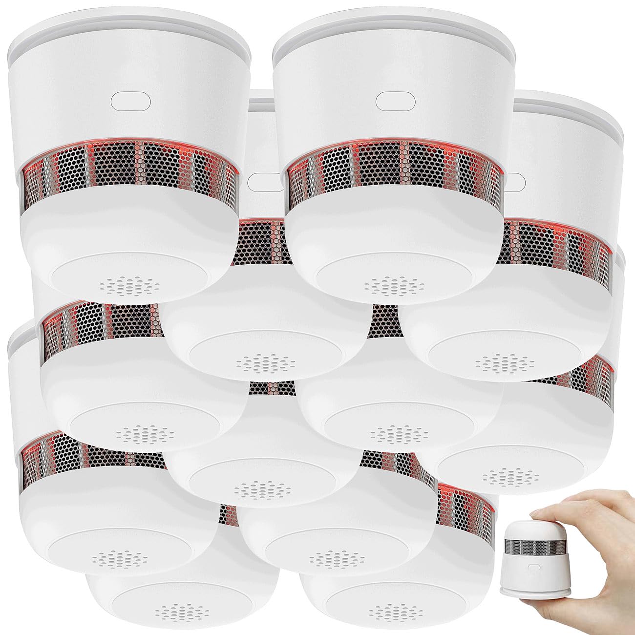 VisorTech 12er-Set Mini-Rauchwarnmelder, 85 dB Alarm, 10 Jahre Batterie, EN 1460