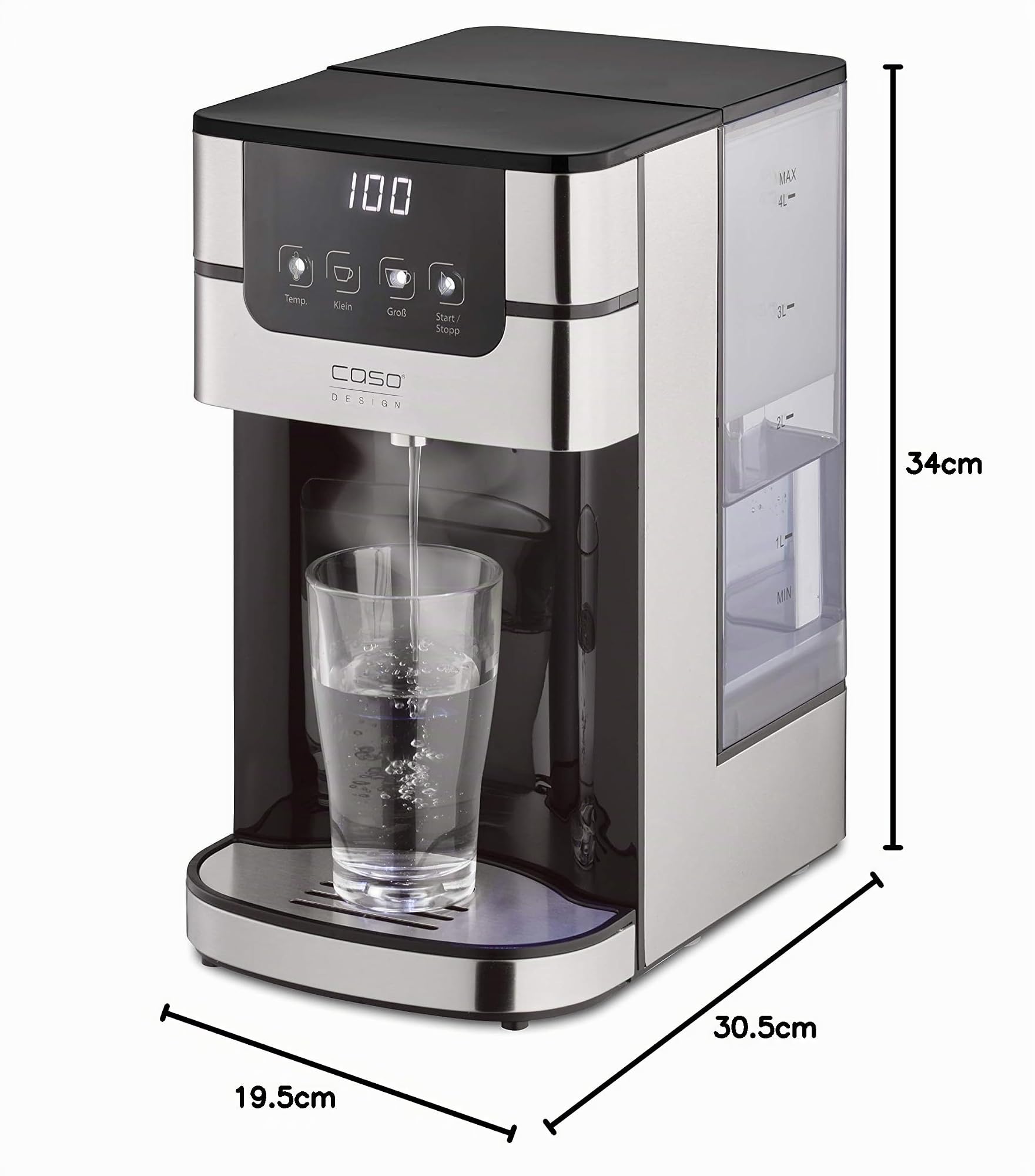 CASO PerfectCup 1000 Pro - Distributeur d'eau chaude turbo, en quelques secondes, 2600 W, réservoir d'eau amovible de 4 litres, de 70 à 100°C, idéal pour les cuisines de bureau et les buffets