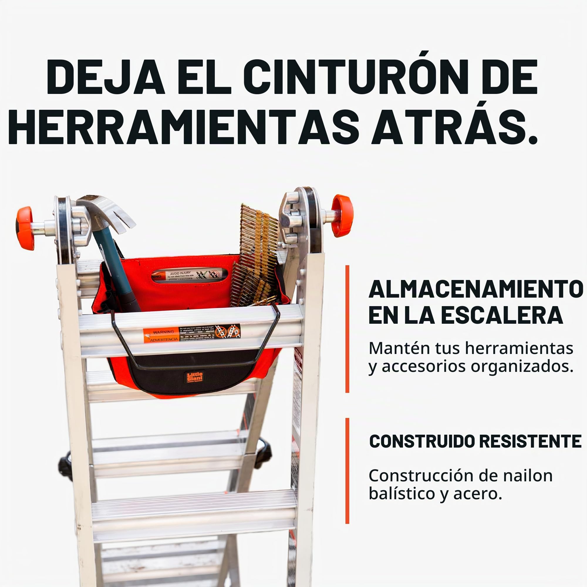 Little Giant – 15040 – 001 Cargo Hold Bolsa de Herramientas para Escalera | Bolsa de herramientas de sujeción de carga, peldaño de escalera acoplable, material de nailon y acero