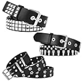 APZDFGIFCD 3Pcs Black Studded Belt Y2K Cool Gothic Punk Rock Belts with Grommet Threads Metal Pyramid for Women Men
