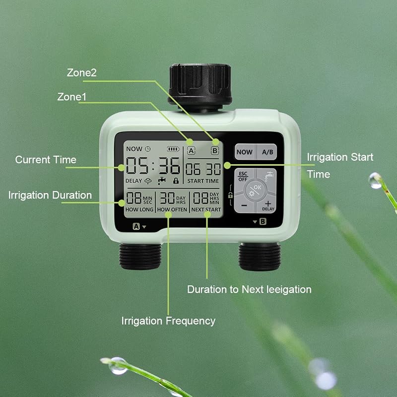 johgee Digitális Öntözőtimer LCD Kijelzővel, 2 Független Csatorna, Automata Öntözésvezérlés